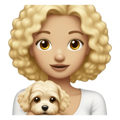 girl blonde  hair holding maltipoo sticker