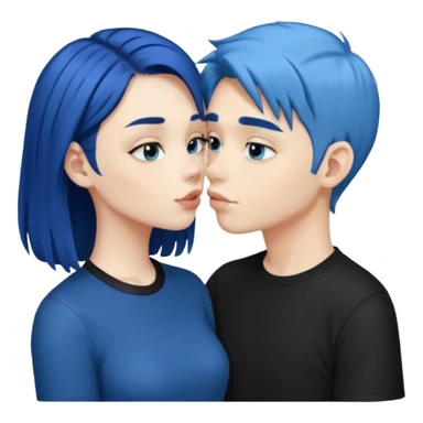 Loving dark Blue hair girl kissing blue hair boy both wearing black shirts sticker