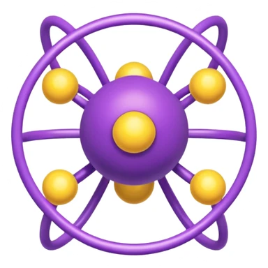 group of purple atoms linked to a central yellow nucleus, transparent background sticker