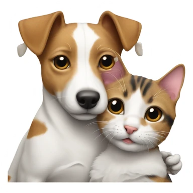 Jack Russell hugs a tabby cat sticker