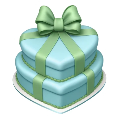 Heart shaped pastel blue birthday cake with a huge green bow sticker