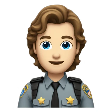 Deputy sheriff with Brown hair and blue eyes and shoulder radio sticker