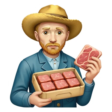 portrait of van gogh with spam meat sticker