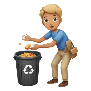 person throwing leftover food into a dustbin, simple and clear, friendly sticker