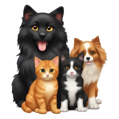 Black cat and long hair orange cat and Australian shepherd puppy sticker
