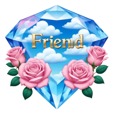 a heavenly pink and blue clouds covering diamonds with beautiful roses and petals and a text that says''Friend'' sticker