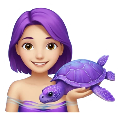 A girl with a purple Sea turtle in the ocean sticker