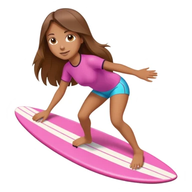 Girl with long brown hair surfing at pink short board  sticker