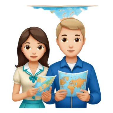 Russian young man and elegant fair-skinned Latina girl in cute costal outfits with a map planning  sticker