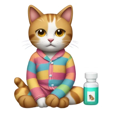 cat in pajamas taking prescription pills sticker