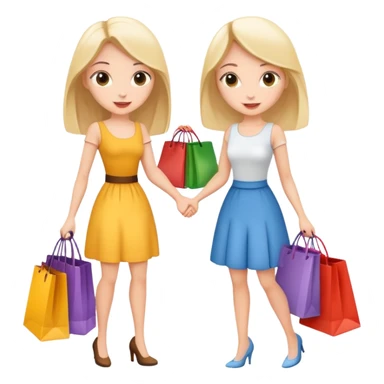 Two cartoon girls exchanging shopping bags with each other sticker
