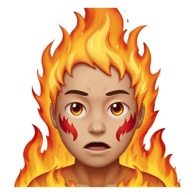 Make an emoji of a person tearing themself apart with flames and their on fire sticker