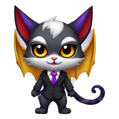 Cute-Evil-Vampiric-Batty-Cat-Black-Purple-Red-Grey-White-Yellow-Contrast-Colors-Fantasy-Fur-Sona-Chibi-Shiny-Fakémon-Hybrid with horns and big fangs neck tie leg spats full body sticker