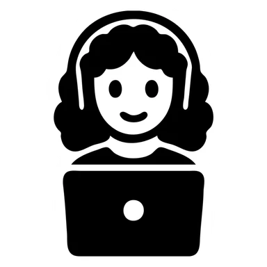 curly hair girl with headphones and a laptop, solid filled icon sticker