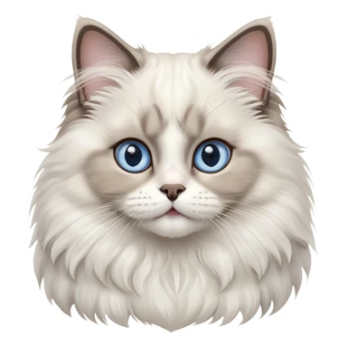 cinematic-adorable-big-eyed-fluffy-ragdoll-cat-portrait-emoji,-head-tilted-playfully-with-a-sweet-expression,-fluffy-white and grey-fur,-simplified-yet-irresistibly-cute-features-with-large,-expression, blue eyed ragdoll cat sticker