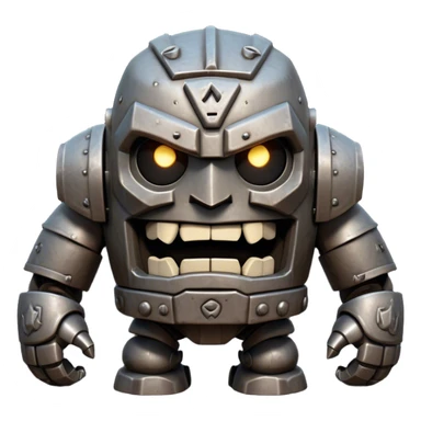 Cinematic Comical Mighty Iron Golem Portrait Emoji Head tilted dramatically with an exaggeratedly amused expression, featuring a bulky, armored form with a slightly lopsided stance, ancient runes flickering erratically, and one massive, jointed hand raised in a slow, deliberate wave. Wide, expressive glowing eyes give it an almost humorous, puzzled look, as if it’s contemplating something far beyond mortal understanding. Rendered with detailed metallic textures and deep, dynamic lighting, high shine, dramatic yet whimsical, styled with a hint of unexpected charm, soft glowing outline, capturing the essence of an endearing yet colossal guardian that looks ready to crack an impossibly slow, earth-shaking joke! sticker