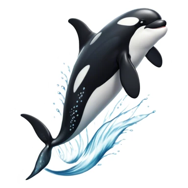 Meme-Worthy Breaching orca Portrait Emoji, Bursting powerfully out of the ocean with an impressive, high-energy leap, showcasing a sleek black-and-white body glistening with water droplets and dynamic, arched posture, Simplified yet exhilaratingly expressive features, highly detailed, glowing with a vibrant marine energy, high shine, bold and full of life, stylized with an air of untamed ocean spirit, soft glowing outline, capturing the essence of an orca mid-breach, radiating pure, unstoppable aquatic power! sticker