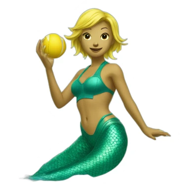 Underwater mermaid swimming and fighting kungfu, snorkel equipement, holding a small yellow ball, winning enthousiasm sticker