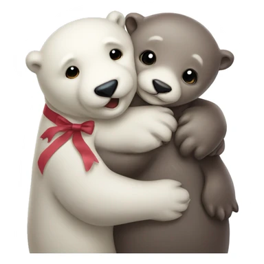 Otter with a ribbon at the Head hugging an ice bear  sticker