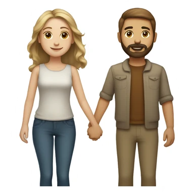 Couple holding hands, girl has light brownish complexion with medium hair and rectangular frames, The boy is white and has trimmed beard sticker