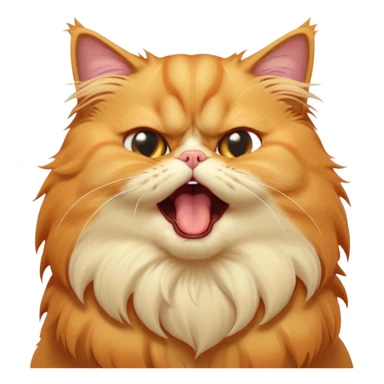 Cinematic Derpy Grumpy Comical Orange Persian Cat Portrait Emoji, Head tilted playfully with an adorably awkward yawning expression, fluffy orange fur with soft cream and golden undertones, Simplified yet hilariously derpy features, highly detailed, glowing with a warm but slightly confused glow, high shine, a mix of lazy and clueless, stylized with a touch of whimsy, bright but with a completely derpy and grumpy face, soft glowing outline, capturing the essence of a quirky yet chubby, grumpy kitty, so endearing it feels like it could stretch out of the screen and demand attention with its wonderfully derpy charm while yawning! sticker