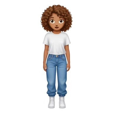 Girl with baggy jeans ,a white top . Curly brown hair sticker