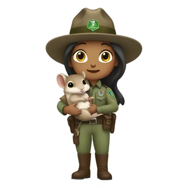 Female park ranger with long dark hair holding a baby squirrel sticker