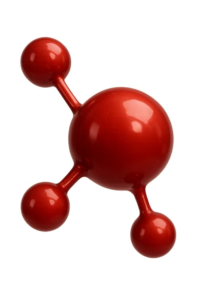 molecola chimica 3d rossa iperrealistica fluttua in aria, 4k sticker