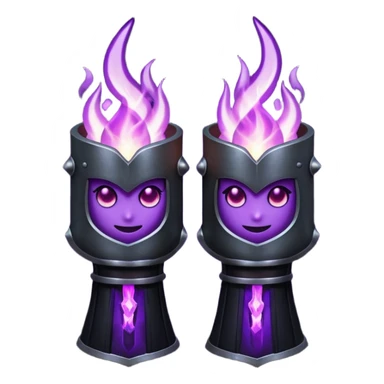 A Discord emoji of a pair of black armored gauntlets holding a flickering violet flame. The hands are positioned as if offering a gift. Dark gothic fantasy, glowing magical effects, high contrast, 2D vector style, white background. sticker