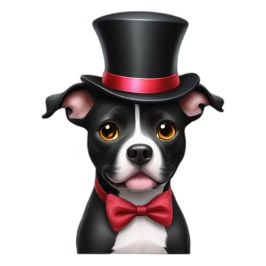 Black Staffordshire bull-terrier with an magician hat sticker