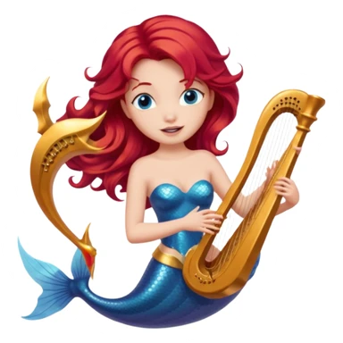 Singing Mermaid – Holding harp, red hair sticker