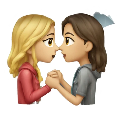 Two girl kissing in a rain sticker