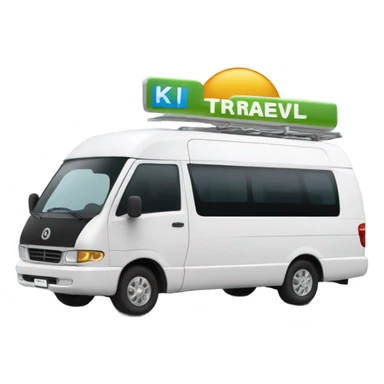 A modern tourist van with a sleek design, large windows, and a welcoming look. The van should have 'KI. Travel' written on the side in a stylish, readable font. The design should be clean and professional, suitable for a travel service. Use a minimalistic vector style with clear details. sticker