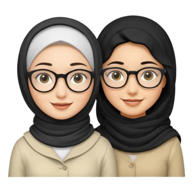 White hijabi girl with black eyes with another girl have long black hair wearing glasses with  another another girl have curly short  honey hair and wearing white glasses  sticker