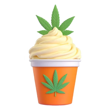 gelato in a paper cup with cannabis leaf sticker