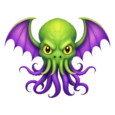 light green Cthulhu with purple bat wings and purple gradient tentacles. Yellow angry eyes sticker