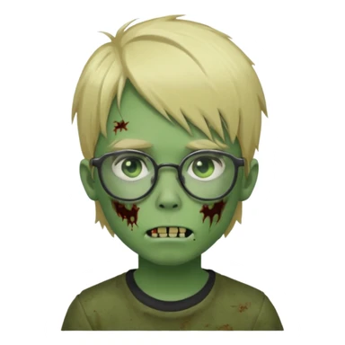 boy zombie with blonde emo hair and green skin and glasses sticker