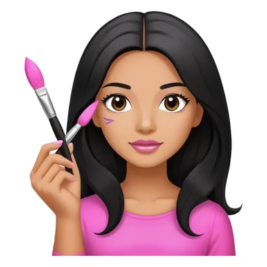 Pink Nail Tech with black long hair holding small acrylic brush sticker