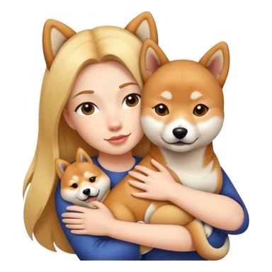 A white woman hugs a Shiba Lnu dog sticker