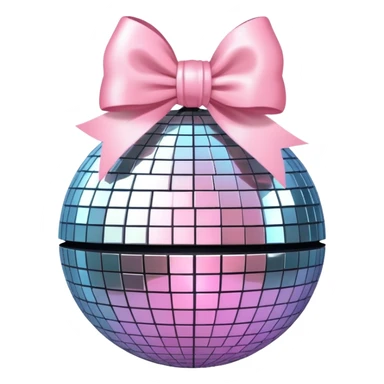 A disco ball with a light pink bow sticker