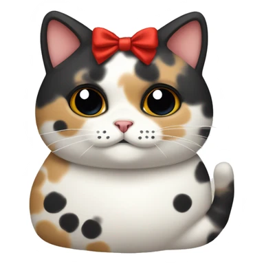 Chubby Calico cat with black spots wearing a red ribbon around its neck  sticker