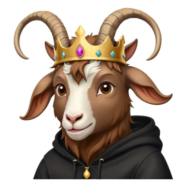 Goat with horns wearing black hoodie and a royal crown love sticker