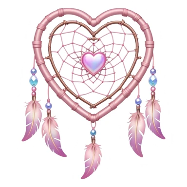 Iridescent pastel pink heart-shaped sakura dreamcatcher sticker