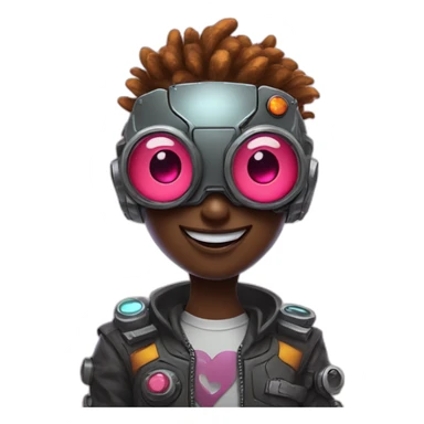 cyberpunk planet with a cartoon smiling face with heart-eyes sticker
