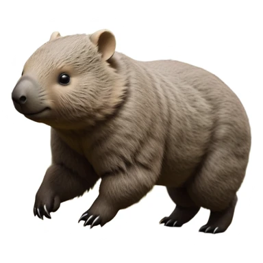 cinematic-stout wombat-realistic-fluffy full-body-waddling-emoji,-stout-muscular-frame-covered-in-coarse-brown-fur,-short-powerful-legs-trotting-determinedly-through-bushland,-round-dark-eyes-filled-with-calm-confidence,-tiny-rounded-ears-twitching-slightly,-strong-digging-claws-visible-on-sturdy-paws,-simplified-yet-realistic-focused-features,-highly-detailed,-glowing-with-a-subtle-earthy-glow sticker