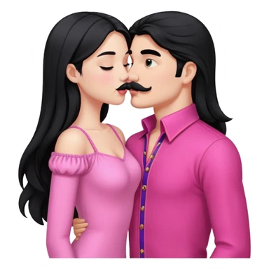 White boy with black mustache kissing white girl with long black hair in pink clothes sticker