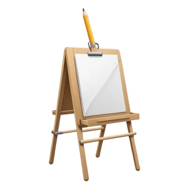 Minimalistic flat vector icon, iOS style, thin black contour on white background. Easel with a paper sheet and a pencil leaning against it. No text, no shadows sticker