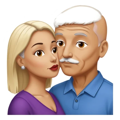Older Bald Hispanic man kissing white dark blonde woman sticker