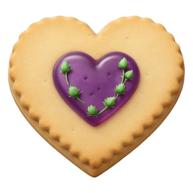 Realistic shortbread cookie in the shape of a heart with Thistle jelly middle filling and sprinkled powder sugar on top. sticker