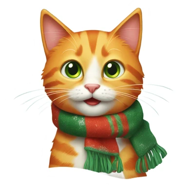 Happy orange cat with green and red scarf in the snow sticker